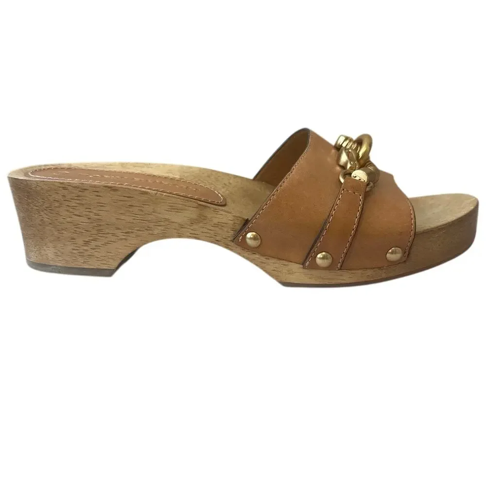Tory Burch Jessa Leather Wood Sandals Size 8